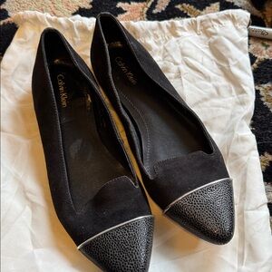 Calvin Klein Shoes Womens 6.5 Flat Slip On Cap Toe Fashion Leather Classic Faith